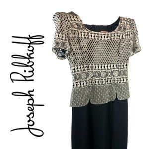 JOSEPH RIBKOFF Gold Lace Overlay Black Vintage Maxi Dress Gown